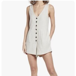 MADEWELL Beige V-Neck Button Down Romper Linen Blend Size 2